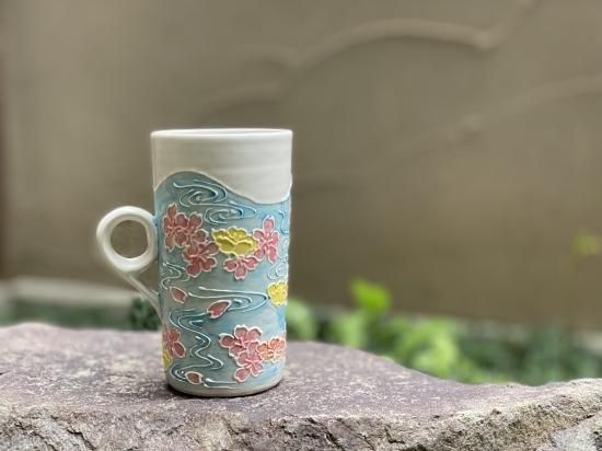 桜流水マグカップ - 京都祇園の和食器・清水焼の陶磁器 食器の京ばん