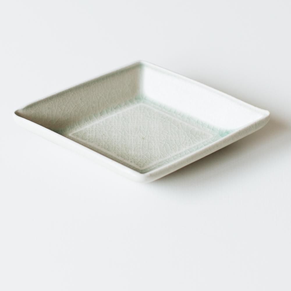 ひし形豆皿 白 格子