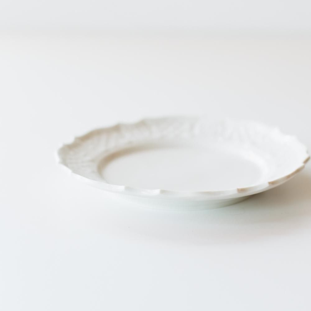 【2021年WEB個展】阿部慎太朗 ニット紋レリーフ皿6寸(白ツヤ) φ19cm (22b)