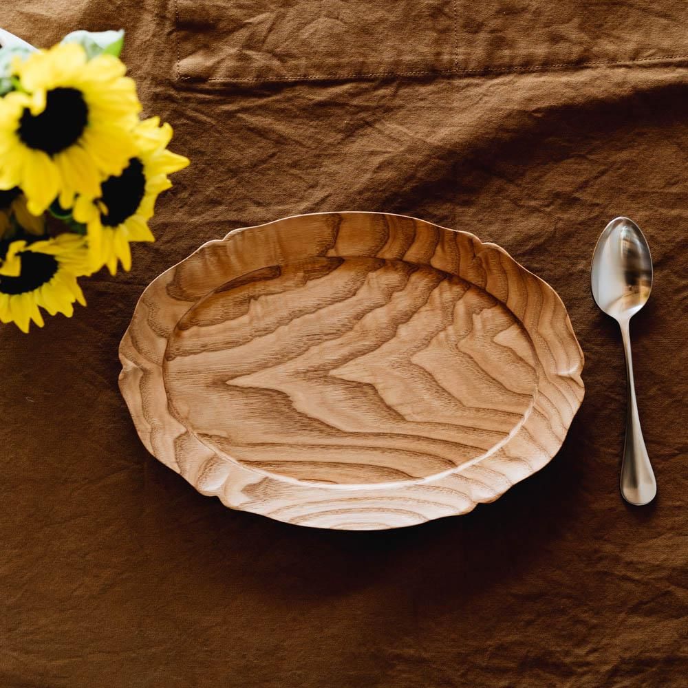 森田孝久 輪花 オーバル皿 天然木