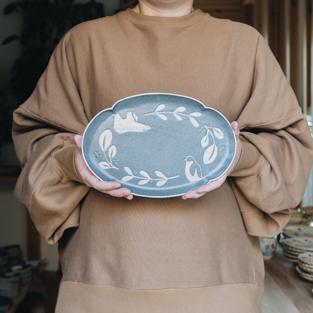 苔色工房 長よつは皿大凸(2020年3月企画展) 21a