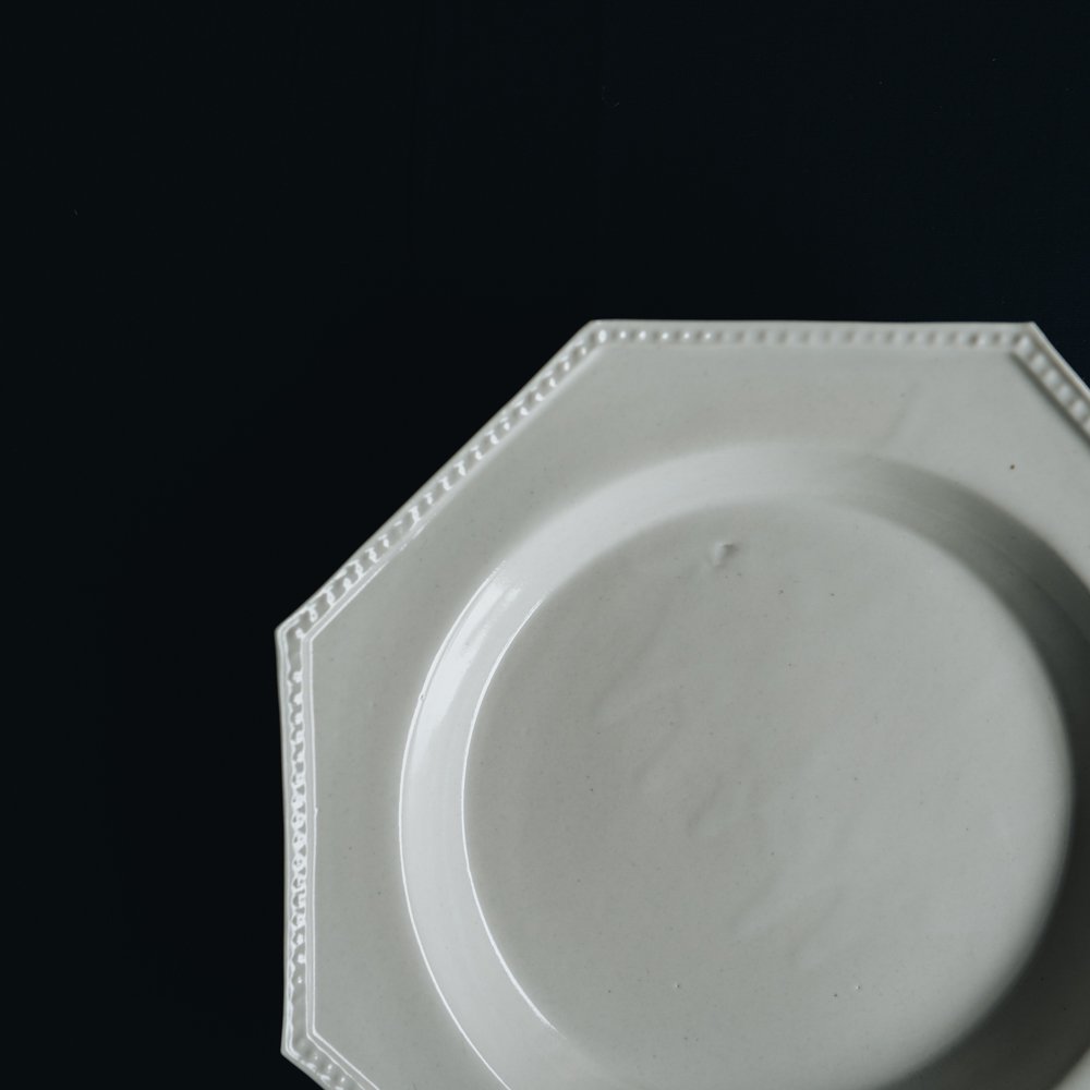 【2021年WEB個展】 阿部慎太朗 八角深皿9寸  (白ツヤ) φ25cm  (27)