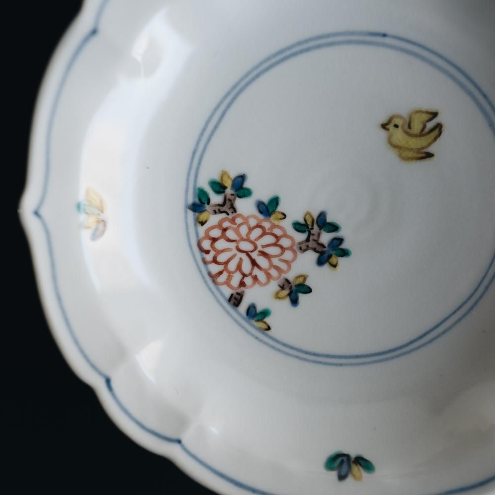 中町いずみ 輪花皿 色絵花鳥 (2020年11月) N2