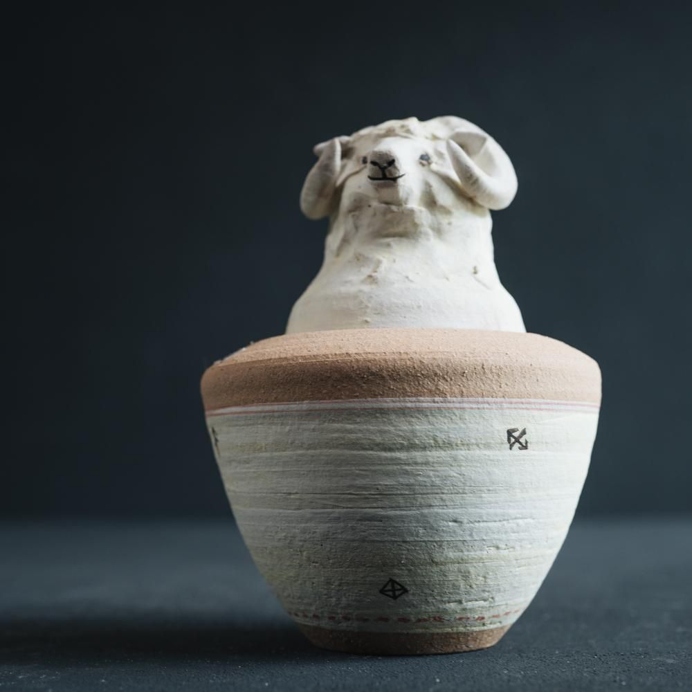 (2022年7月)  acnepotterystudio  羊のカノプス壺　A32a