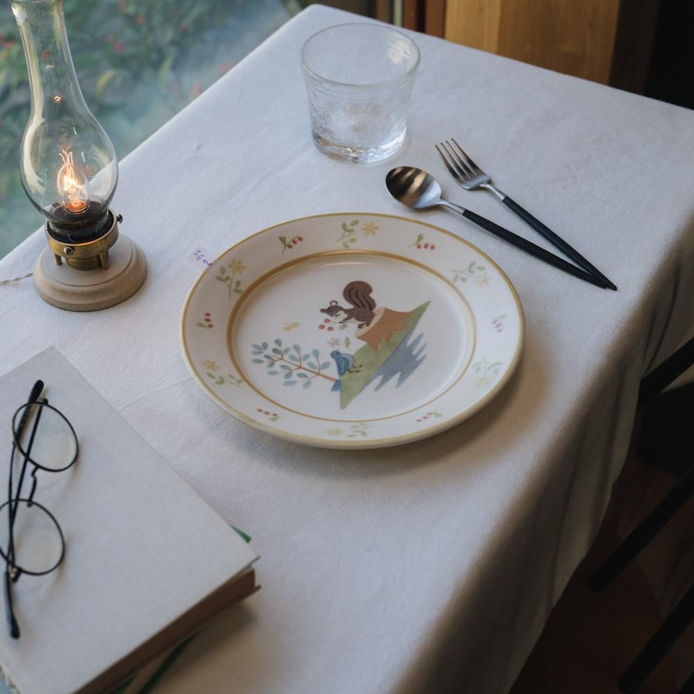 (2022年11月web展)　文鳥舎   リスと小鳥のパスタ皿7寸　ぶ2