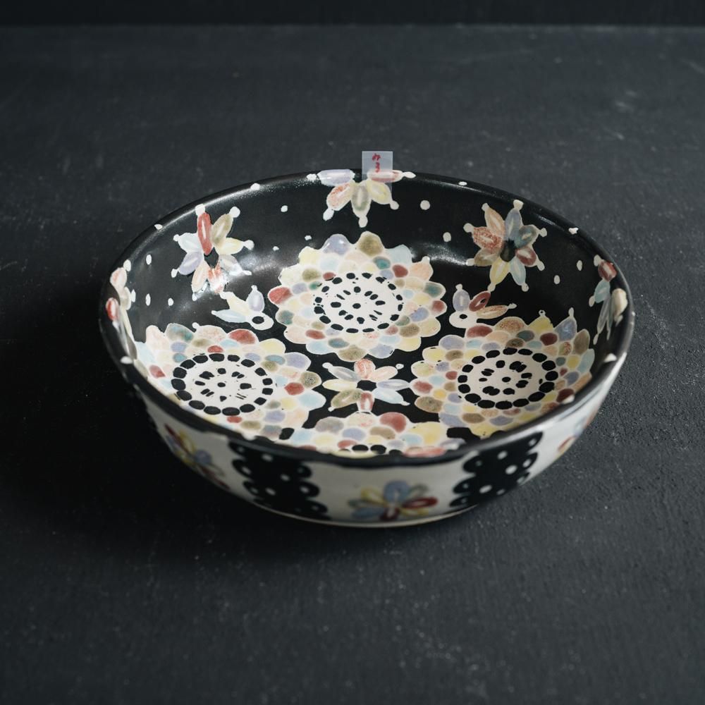 (2023年1月web展)   三浦愛子   カラフル花鉢（黒）　み3