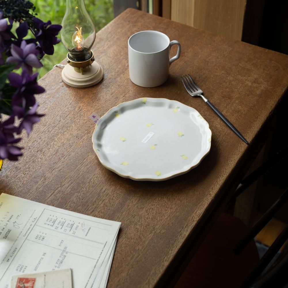 ※数量制限あり(2023年6月WEB個展)   阿部慎太朗 花形細リム皿６寸（檸檬）　あ51 1-5