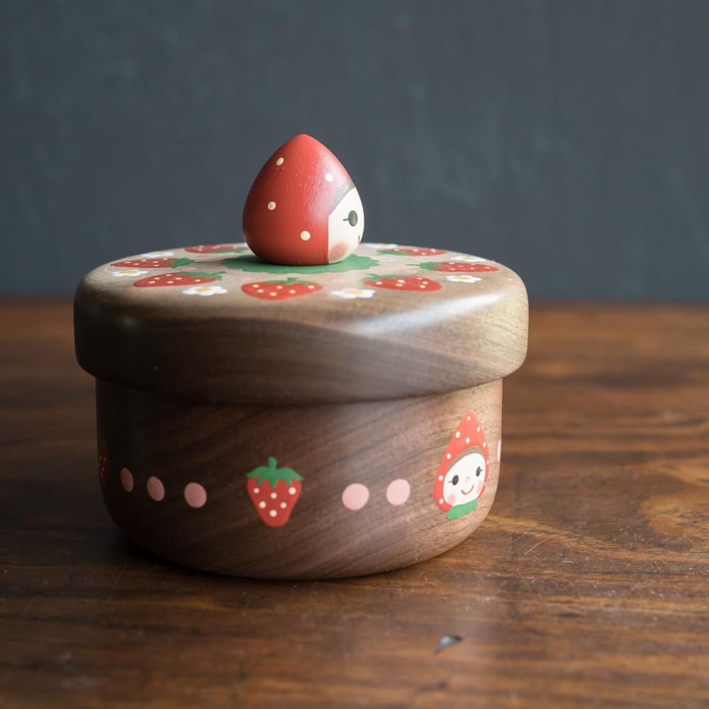 ※数量制限あり（2023年8月イロドリ陶器市）木絵雑貨 菓子器持ち手苺（ウォルナット）　K5