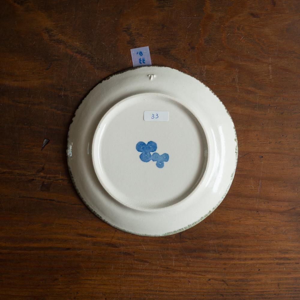 （2023年9月イロドリ陶器市） かとうようこ φ15cm 丸皿 （みつばアオ） か33