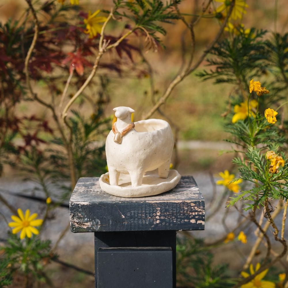 (2023年12月) ねこめ 陶器の植木鉢と受け皿のセット　ね20-1