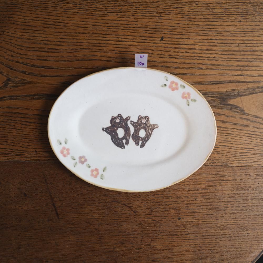 加藤美紀子　リムケーキ皿　2枚セット　新品 陶芸作家 加藤美紀子 クマ型リム皿 ピンク｜作家もののうつわ
