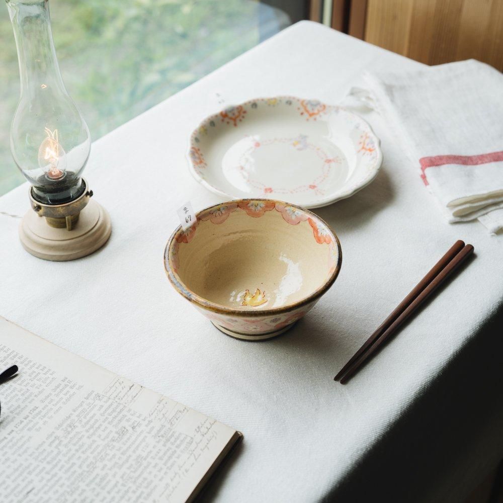 ※数量制限あり（2024年5月）増山文　【1点もの】ご飯茶碗中更紗赤　（ま67）