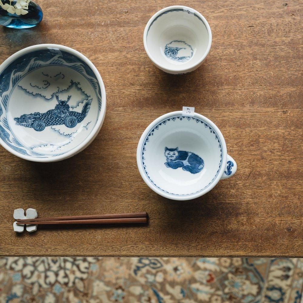 （2024年6月）*tarrie woo*　染付耳付きボウル　出島猫　（た17）