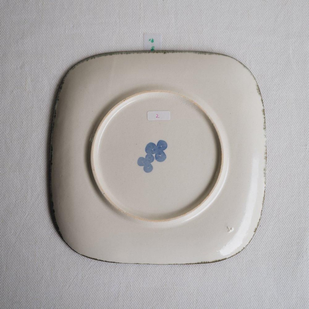 （2024年8月イロドリ陶器市） 【1点もの】かとうようこ 四方皿（みつばアオ） か2