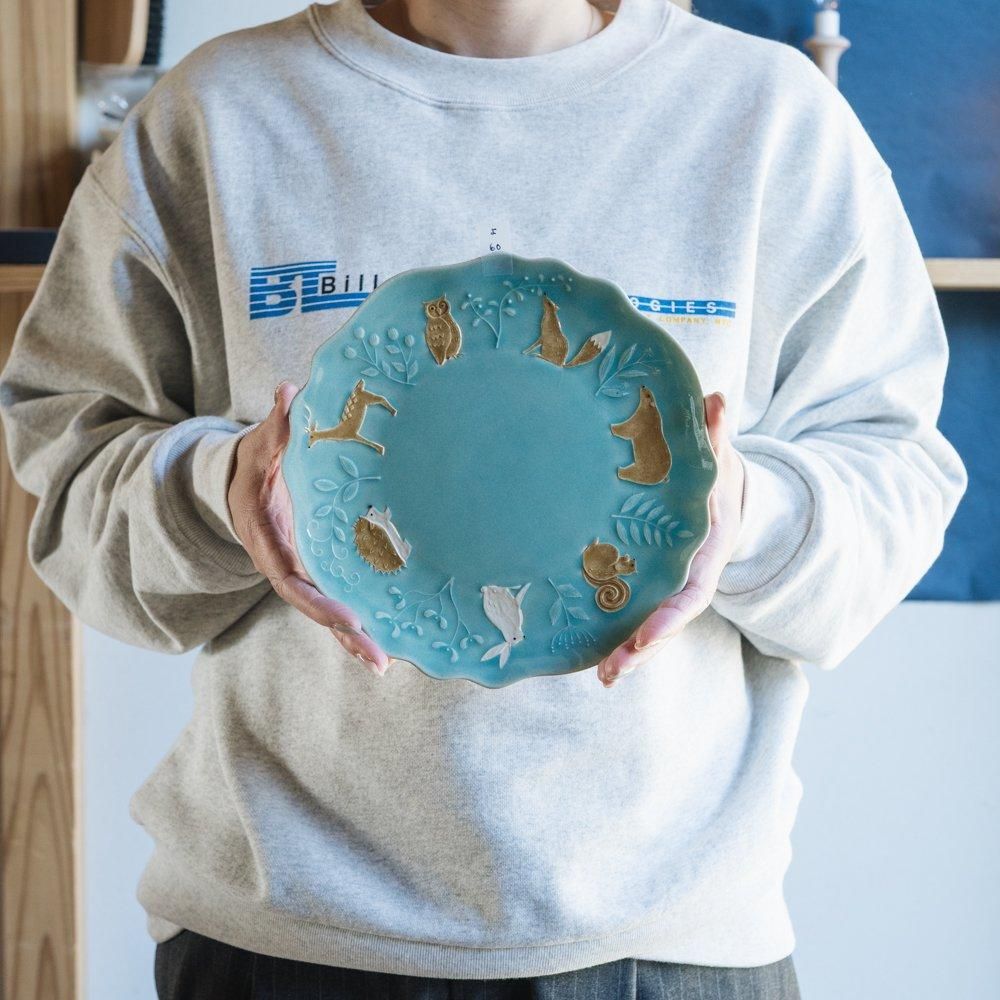 うつわとけし あおよ さん 作家もの 一点もの 大皿 金澤尚宜（あよお） / 26cm 青の釉景皿 うつわ 通販 陶芸