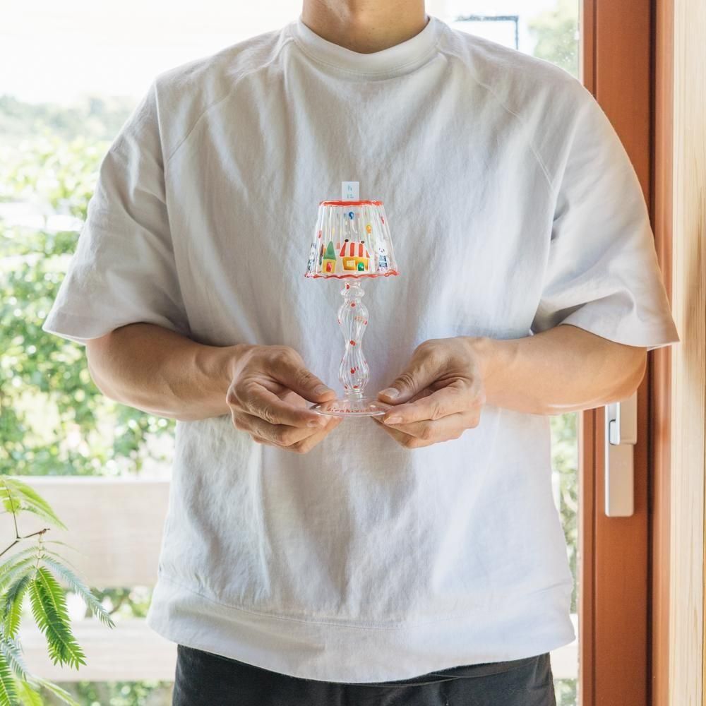 （2025年5月web個展）【1点もの】hina hiyo club.   ランプ風ガラスキャンドルホルダー（パンダお家）　h12