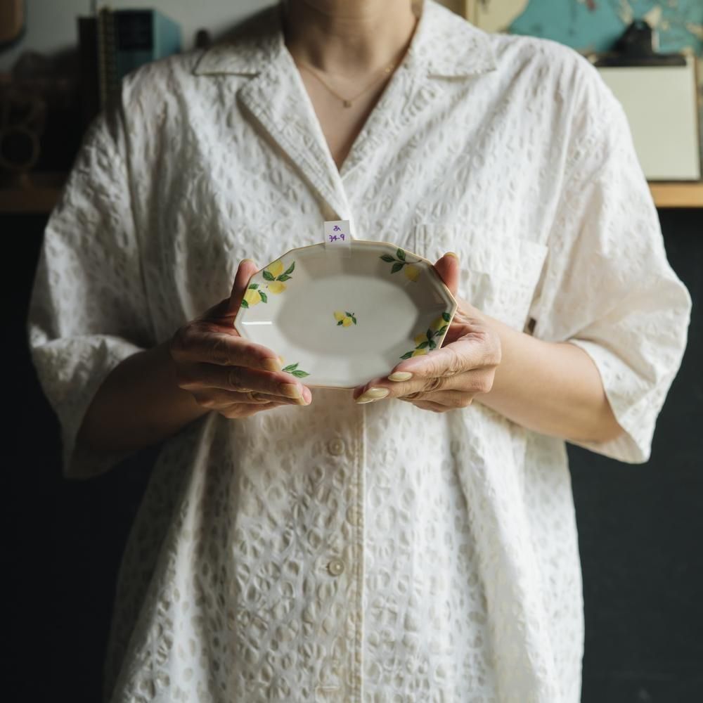 （2025年6月WEB個展）【1点もの】阿部慎太朗　十二角深まめ皿オーバル（檸檬）　あ34-9