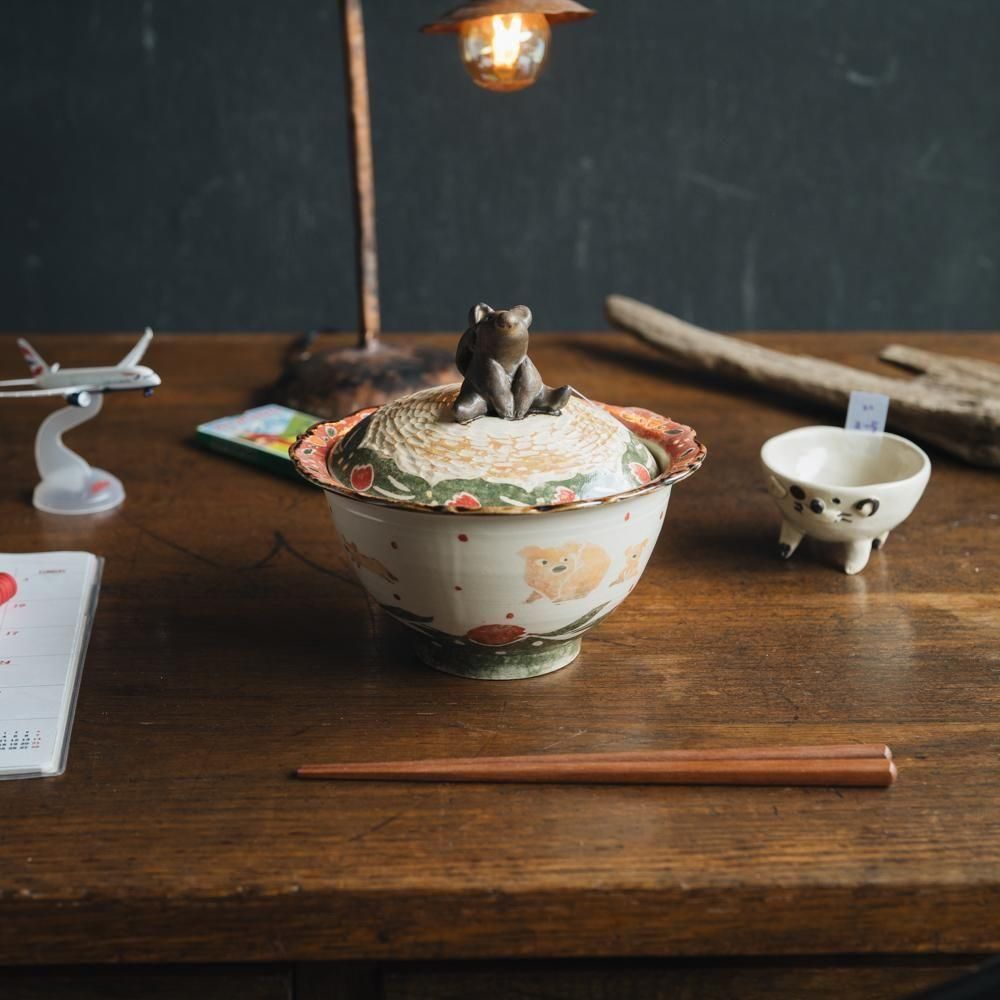 （2025年7月）【1点もの】岩佐悠子　コアラ親子とチューリップの蓋付きどんぶり　い25