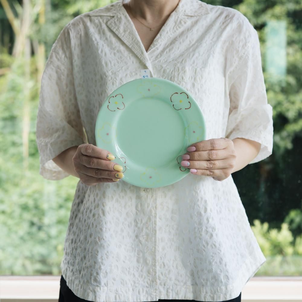 （2025年7月）【1点もの】天気雨　絵付けリム皿　て4-1