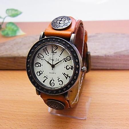 レザー腕時計・ストレートベルト (名入れ焼印) アンティーク調