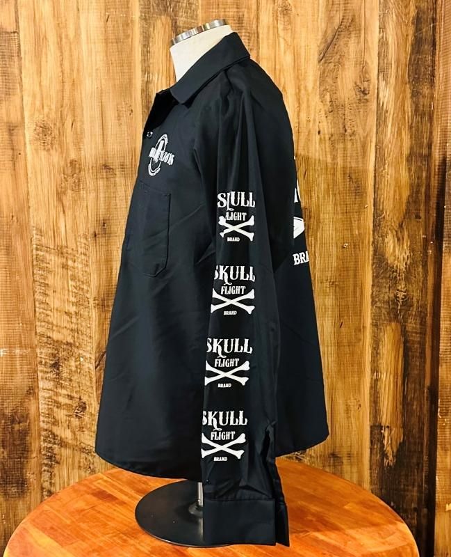 スカルフライト★メンズパイルシャツ　七分袖 SKULL FLIGHT/スカルフライト】 Tシャツ/ TEE”CROSS BONE