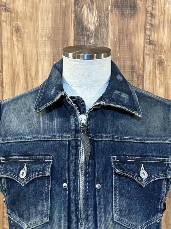 スカルフライトデニムベストサイズ40 SKULL FLIGHT/スカルフライト】「Riders Denim Club Zip Vest