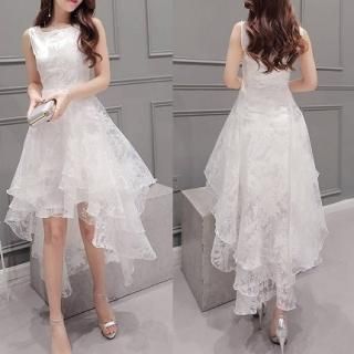 シフォンプリーツレースコンビマキシドレス C52817NY