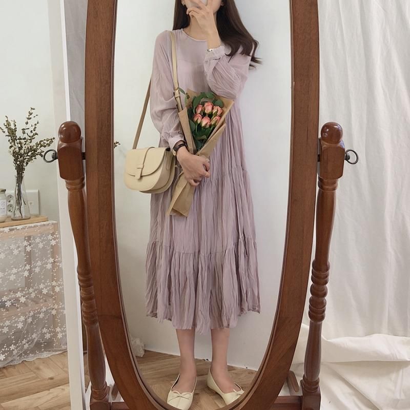 大人かわいいティアードワンピ♪シワ加工 シフォンプリーツワンピース 3色 - リゾートワンピース 通販 『ドレスバケーション』 マキシ丈からミニまで  ハワイ旅行に