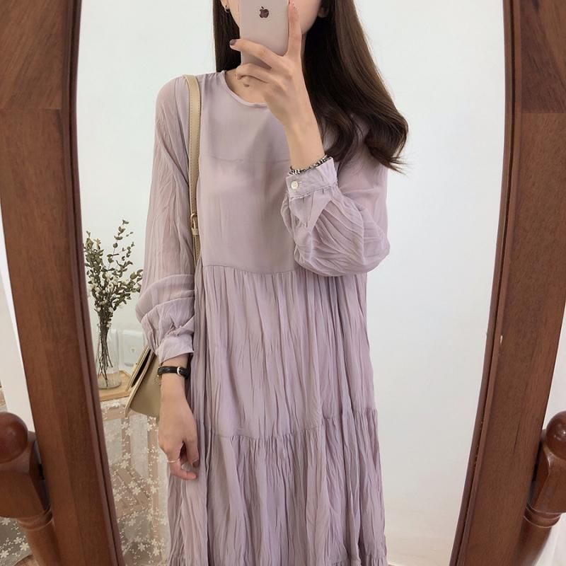 大人かわいいティアードワンピ♪シワ加工 シフォンプリーツワンピース 3色 - リゾートワンピース 通販 『ドレスバケーション』 マキシ丈からミニまで  ハワイ旅行に