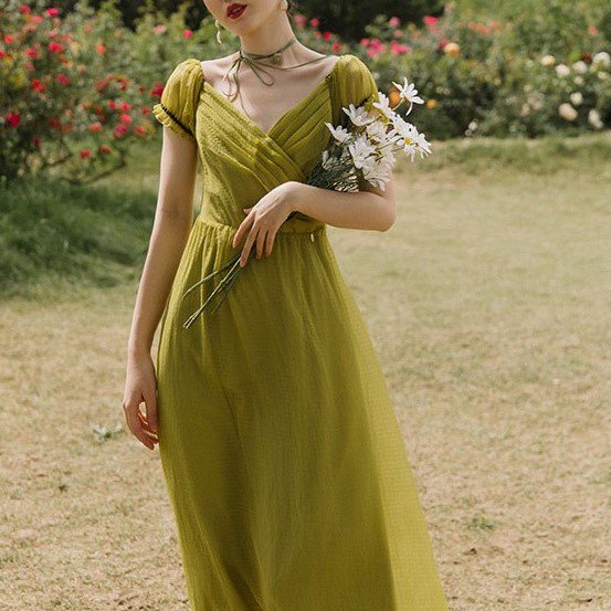 黄緑　ロングワンピース　ドレス