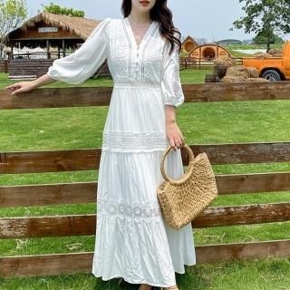 ワンピース ロング丈 レディース レース ホワイト 白 半袖 春 夏 デザインレースがおしゃれ 清楚かわいいロング丈長袖ティアード