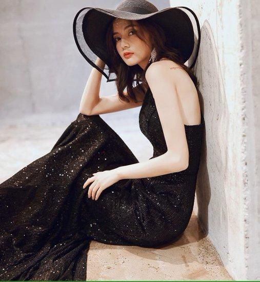 【Mac Duggal】スパンコール ワンショルダー ガウン ドレス ワンショルダーのマキシ丈スパンコールドレス ワンピース 黒 XS