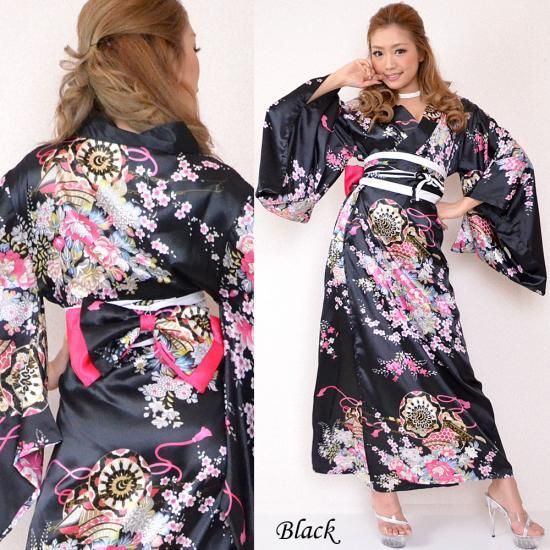 帯付き花魁シリーズ☆和柄サテン着物ロングドレス衣装 よさこい