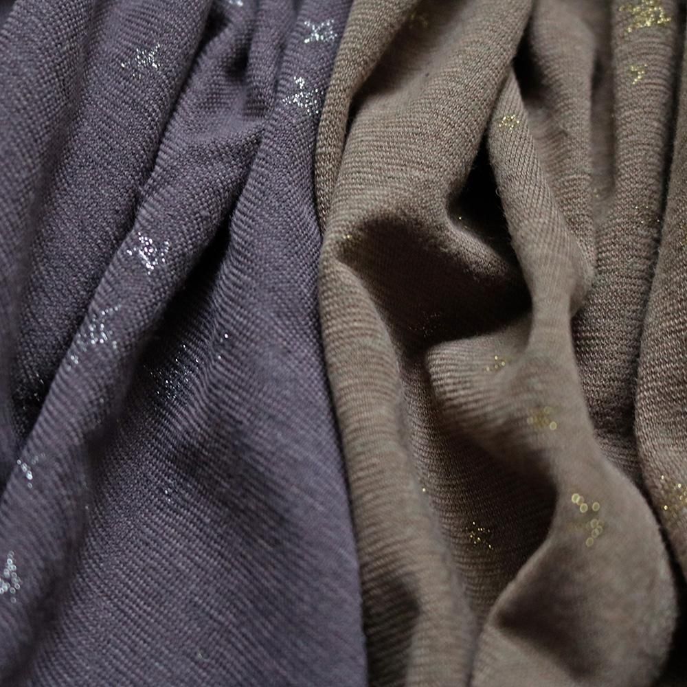 M☆きらきらページ✩.*˚ OUTLETベルアーマSZ天竺ニットランダム星柄シルバーラメプリント