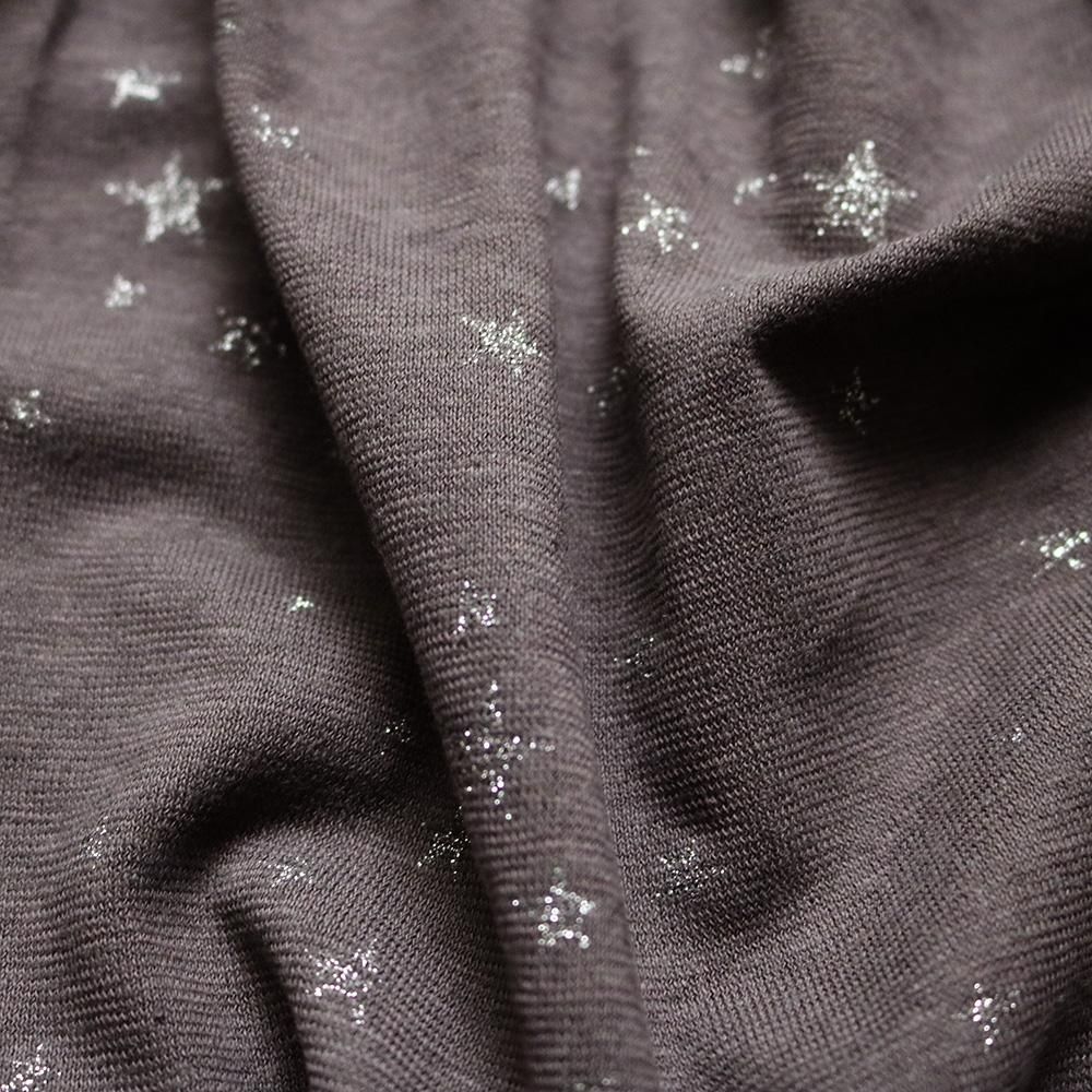 M☆きらきらページ✩.*˚ OUTLETベルアーマSZ天竺ニットランダム星柄シルバーラメプリント