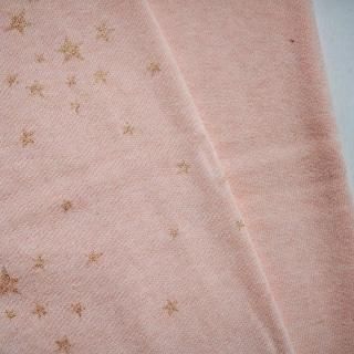 <img class='new_mark_img1' src='https://img.shop-pro.jp/img/new/icons1.gif' style='border:none;display:inline;margin:0px;padding:0px;width:auto;' />80/2サイロテンセルカチオンコットンガーゼ裏毛ニットランダム星柄ゴールドラメプリントオフピンク杢