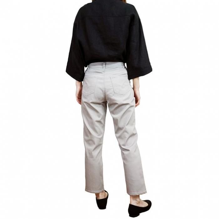 接触冷感レーヨン混カラー脇ゴムスリムパンツ