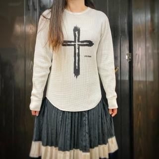 ワッフルロングスリーブTシャツ　バニラホワイト