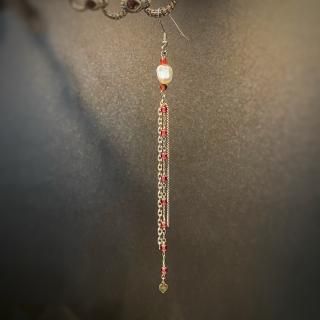 【10th】チェーンピアス  パール/ガーネットM (単体売り)