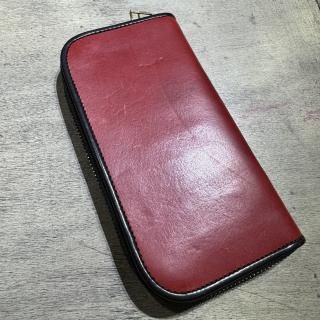 【11SALE】長財布  フルジップ   レッド牛革【サンプル】