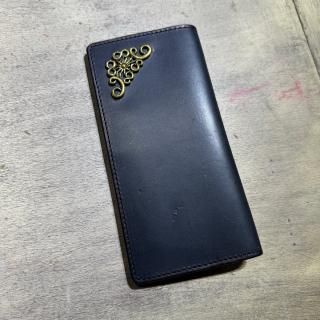 【11SALE】長財布   2つ折り ダークネイビー 牛革【サンプル】