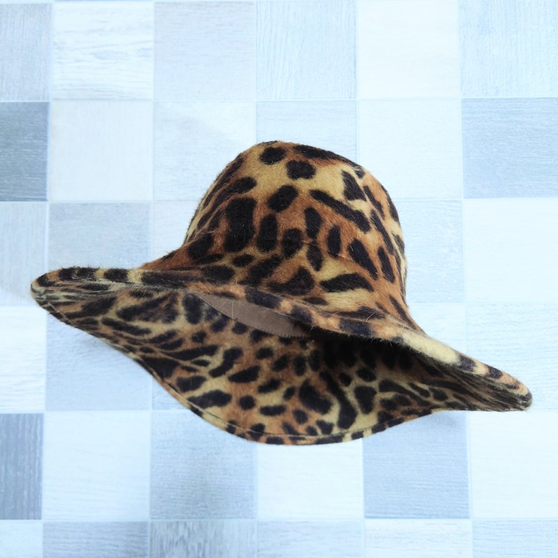 MARIANNE VINCENT フランス製 レオパード柄 ラビット ファー ハット ブラウン 豹柄 帽子 (USED)