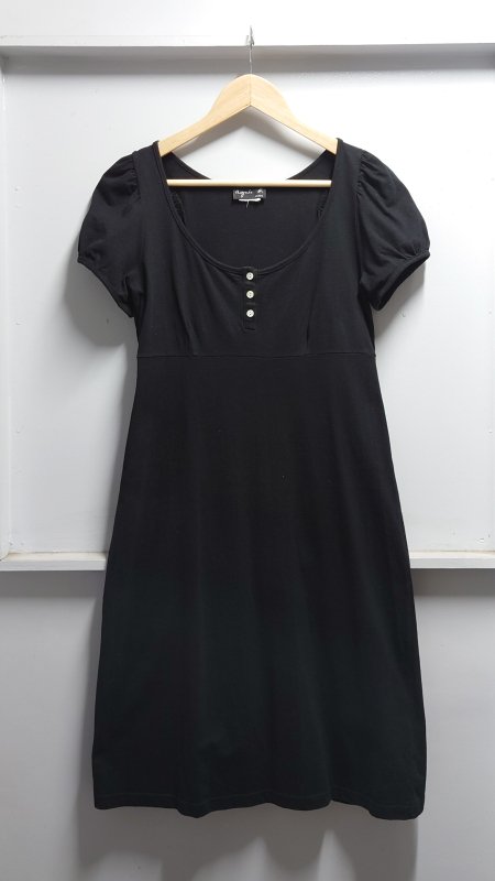 00’s agnes b. フレンチ パフスリーブ ヘンリーネック Tシャツ ワンピース ブラック 半袖 アニエスベー 日本製 (USED)