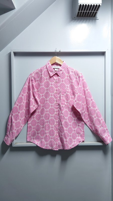 80-90’s OAK HILL USA製 小紋柄 シャツ ピンク サイズ12 長袖 総柄 柄シャツ (VINTAGE)