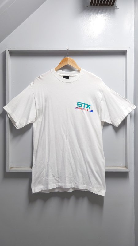 90’s STX USA製 シングルステッチ INTERNATIONAL LACROSSE CLUB 万国旗 プリント Tシャツ ホワイト M 半袖 (VINTAGE)