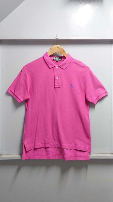 90’s POLO RALPH LAUREN ワンポイント ポニー 鹿の子 ポロシャツ ピンク キッズ サイズ160 半袖 ロゴ 刺繍 ラルフローレン (VINTAGE)
