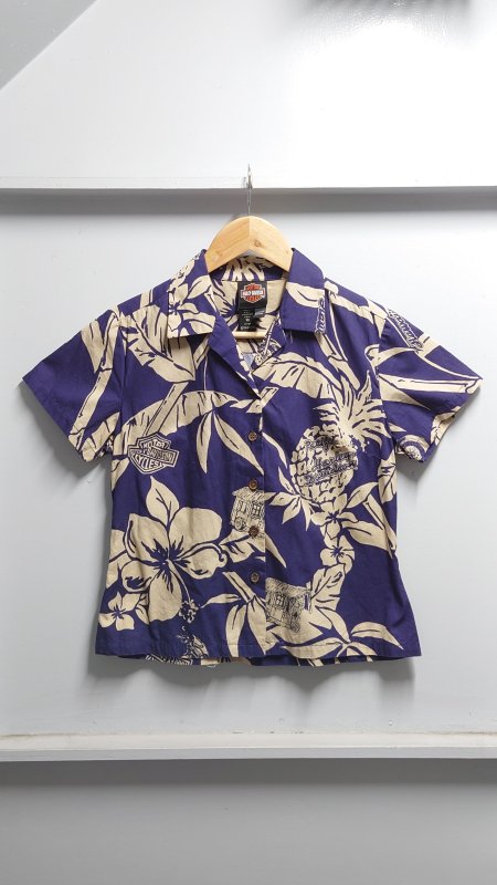 【希少・レア】USA製　ハーレーダビッドソン　アロハシャツ　総柄 半袖シャツ