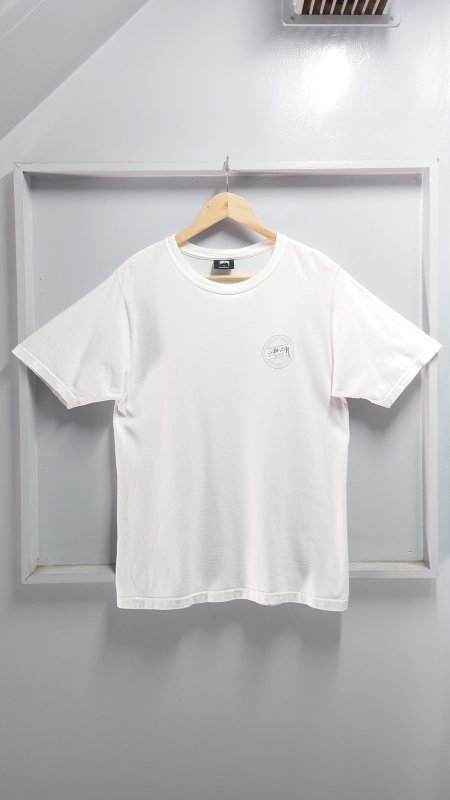 STUSSY wear サークル ロゴ プリント Tシャツ ホワイト S 半袖 ステューシー (USED)