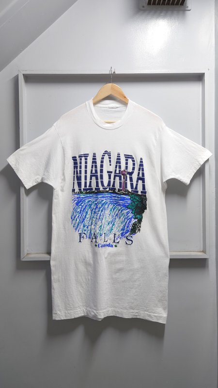 Vintage NIAGARA FALLS CANADA シングルステッチ プリント Tシャツ ホワイト M-L相当 半袖 ナイアガラの滝 (VINTAGE)