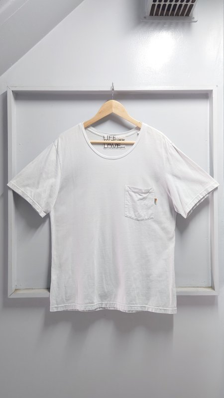 FREE CITY ポケット付き Tシャツ ホワイト サイズ3 半袖 LIFE NATURE LOVE ロンハーマン フリーシティ 日本製 (USED)